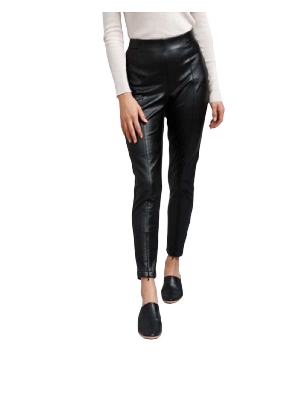 brave + true High-Rise Black Faux Vegan Leather Skinny Ankle Pants, Large EUC